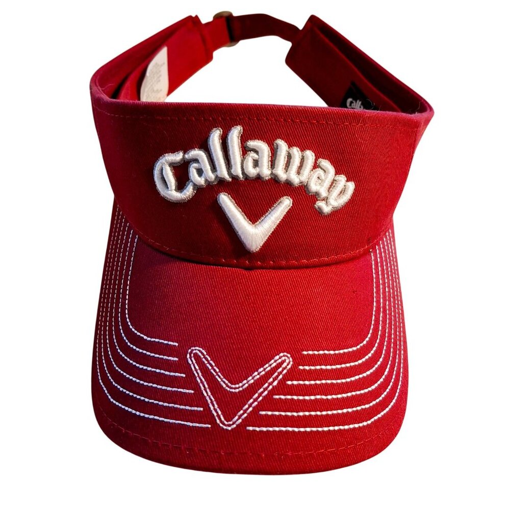 Callaway Red Adjustable Golf Visor With Embroidered Logo & White Stitching